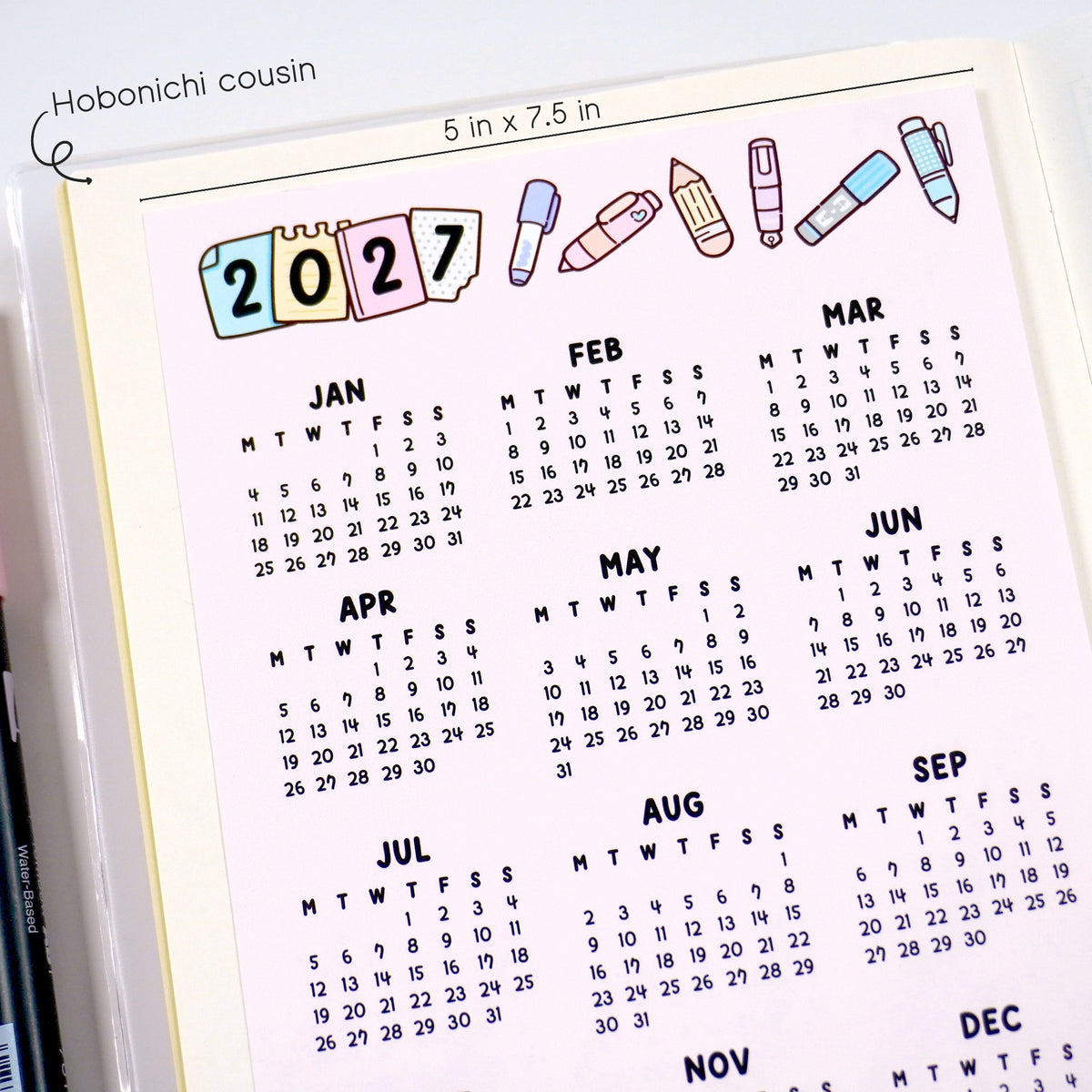 2027 Calendar sticker -Pen Neutral