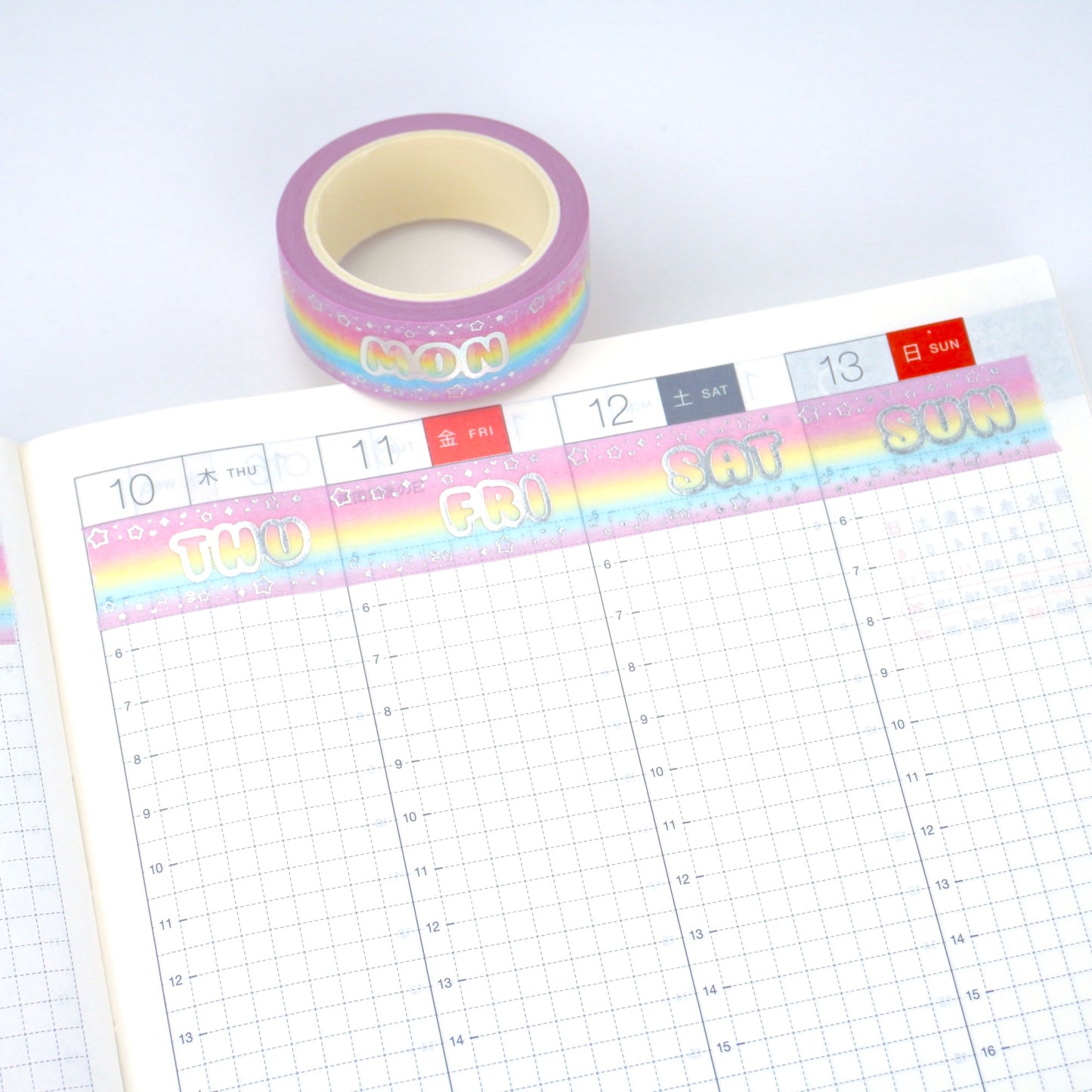 Days of the week washi tape | Silver foil | 15mm washi tape