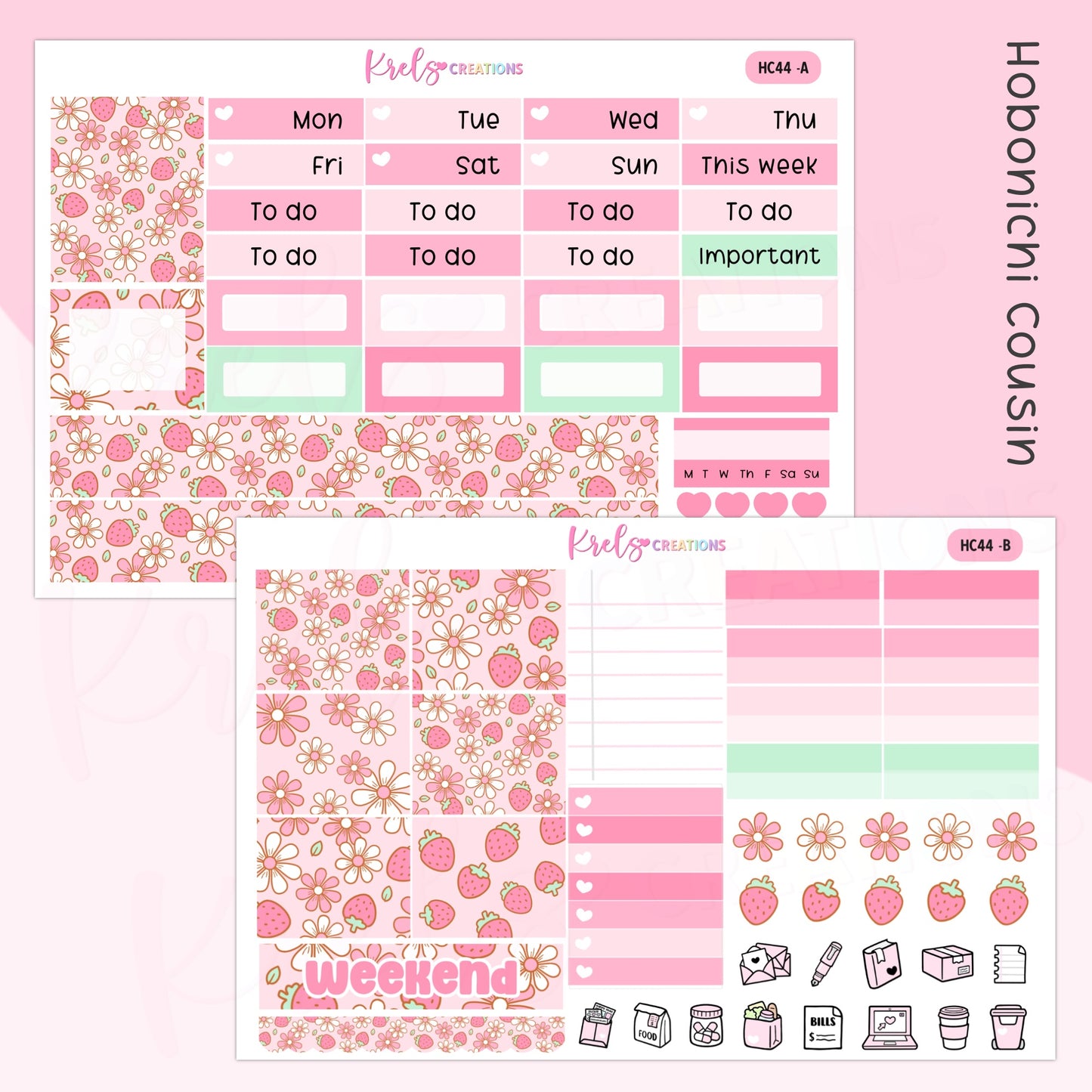 HC44 | Strawberry Daisy | Hobonichi cousin -2 sheets