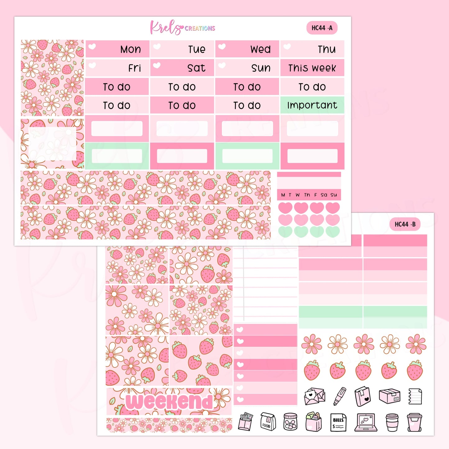 HC44 | Strawberry Daisy | Hobonichi cousin -2 sheets