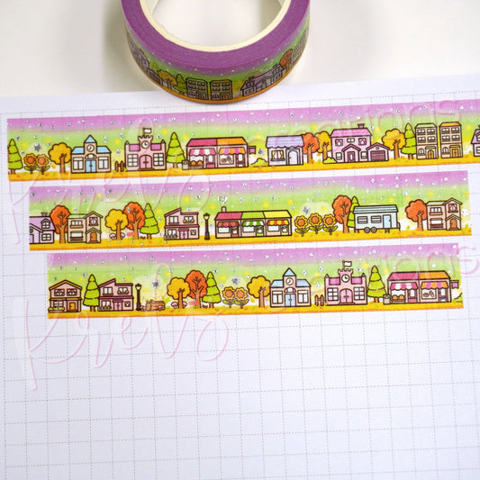 Hello Town -Fall | Silver foil | 15mm washi tape