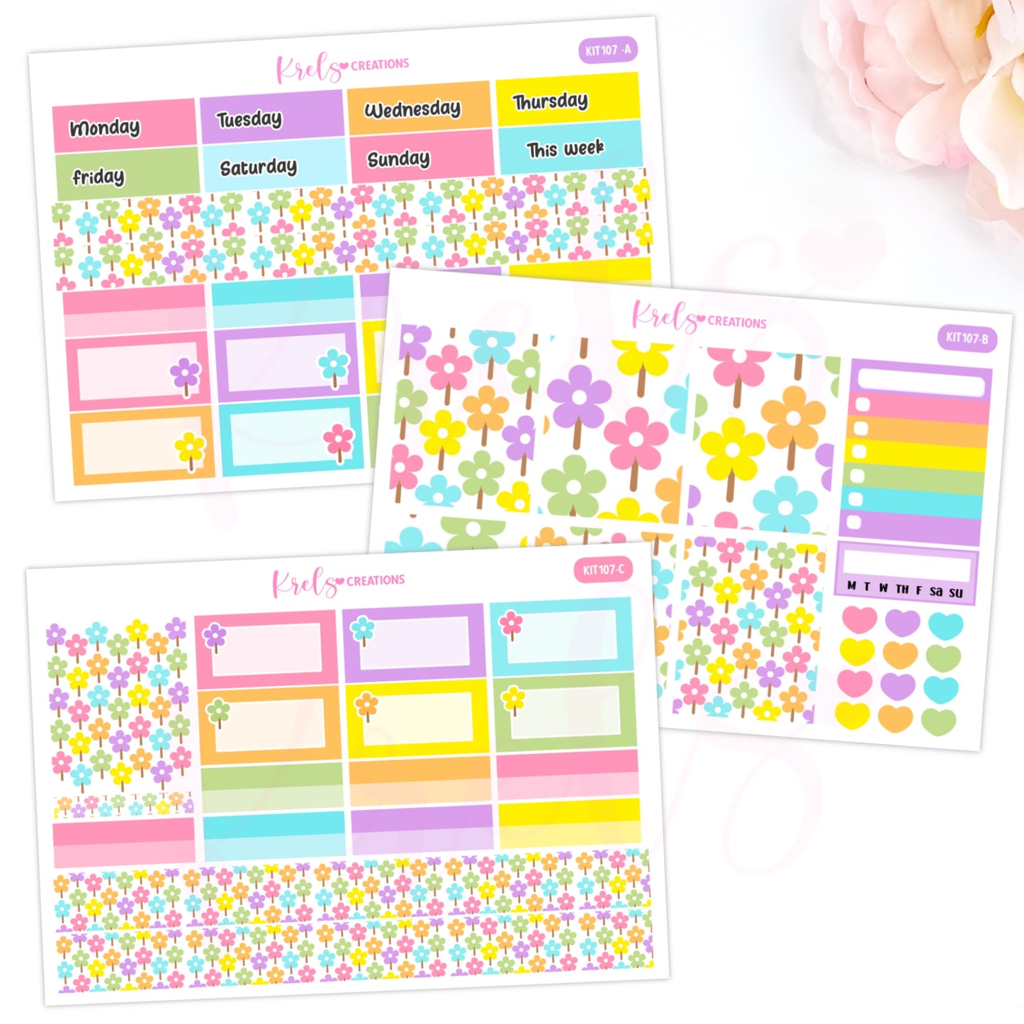 KIT107 | Rainbow flowers -Bright color | Vertical Kit