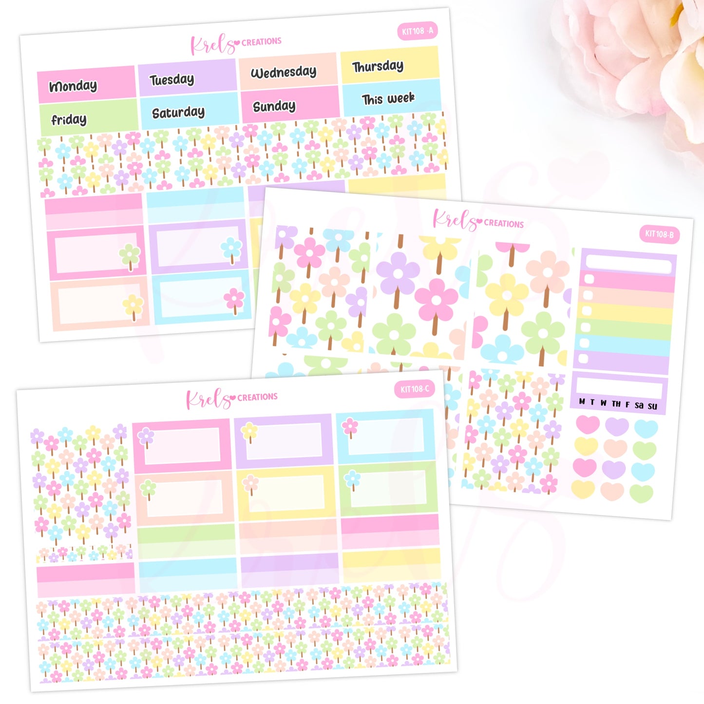 KIT108 | Rainbow flowers -Pastel color | Vertical Kit