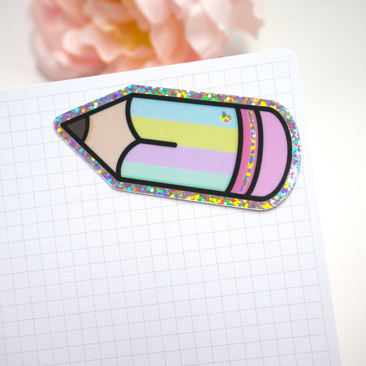 Pencil glitter die-cut sticker