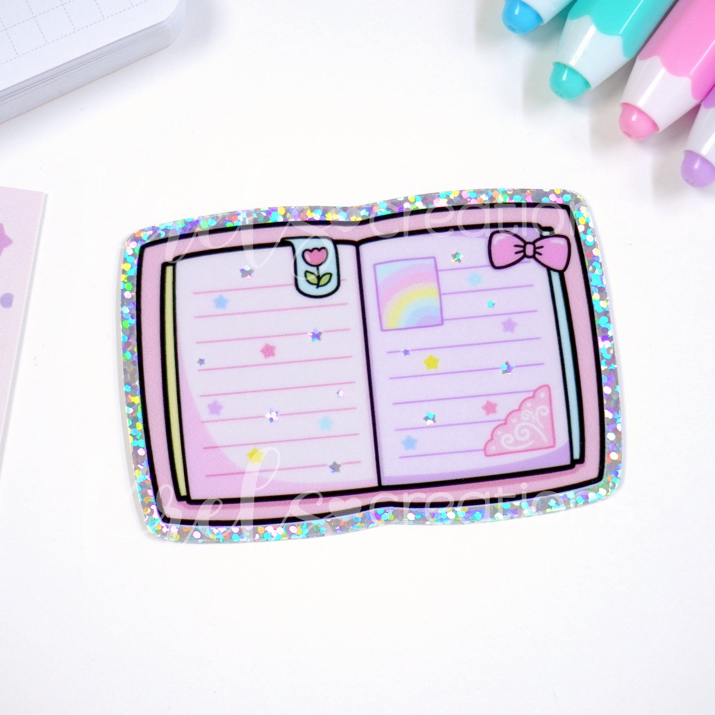 Pink notebook | Glitter Die-cut sticker