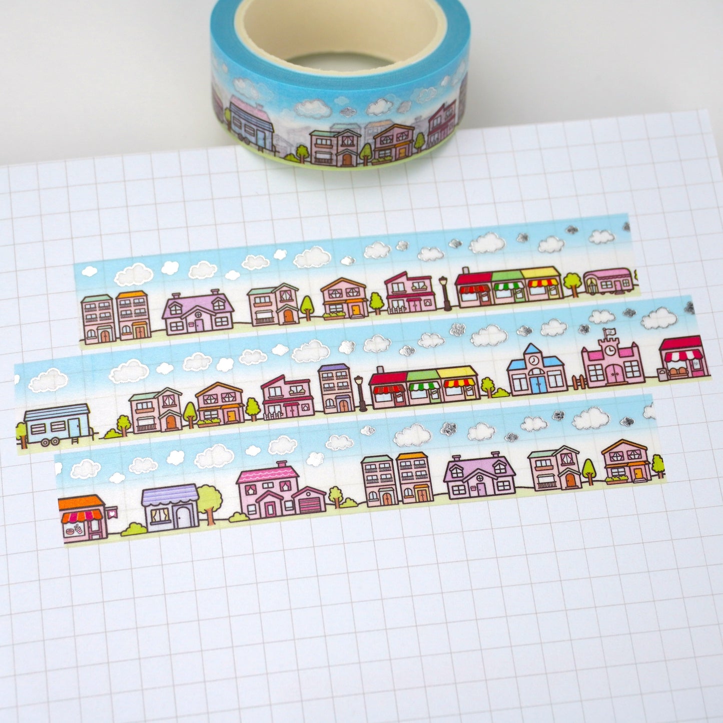 Hello Town -Day time | Silver foil | 15mm washi tape