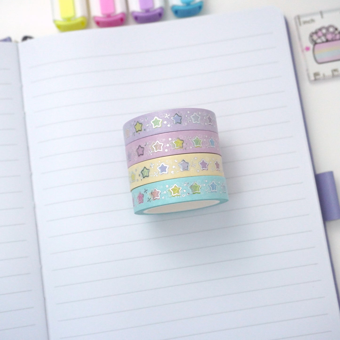 Sparkling stars - Set of 4 | Silver foil | 10mm washi tape