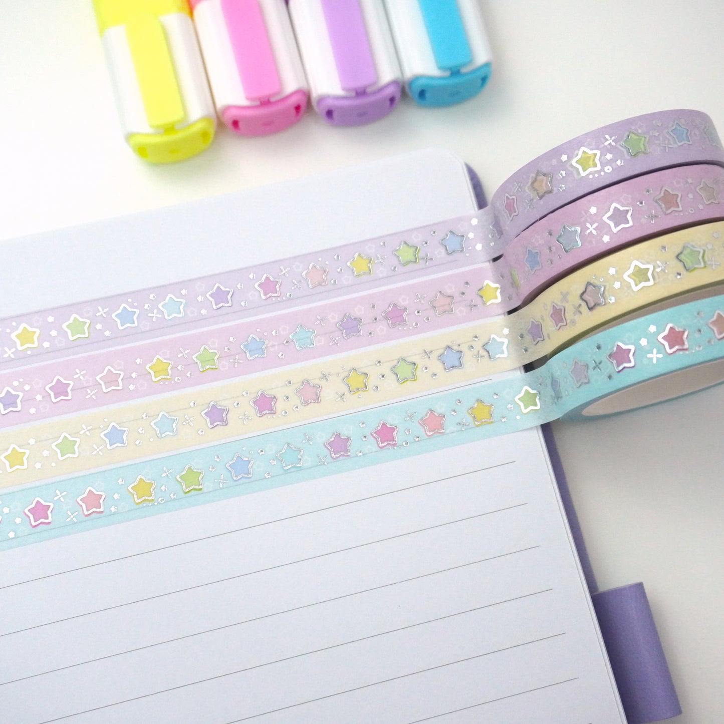 Sparkling stars - Set of 4 | Silver foil | 10mm washi tape