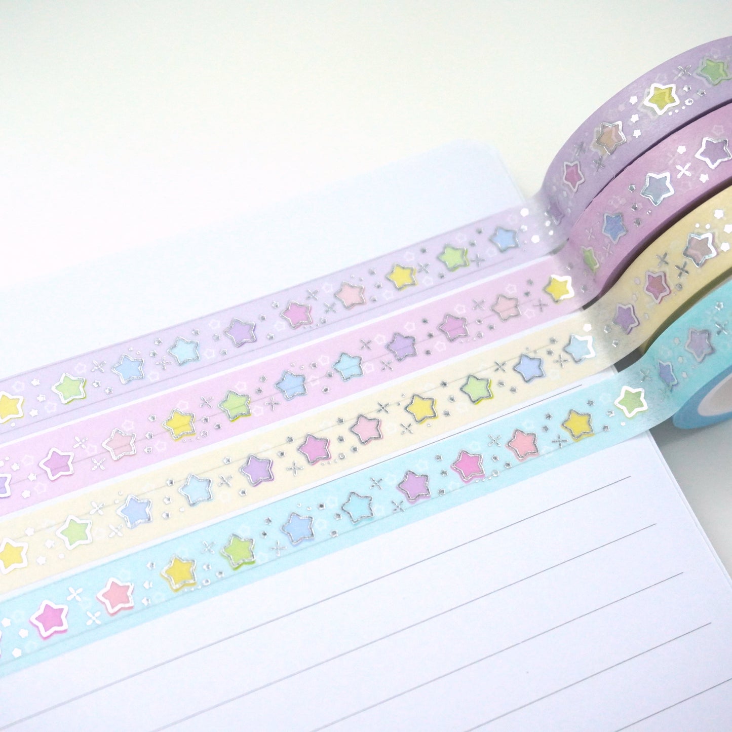 Sparkling stars - Set of 4 | Silver foil | 10mm washi tape