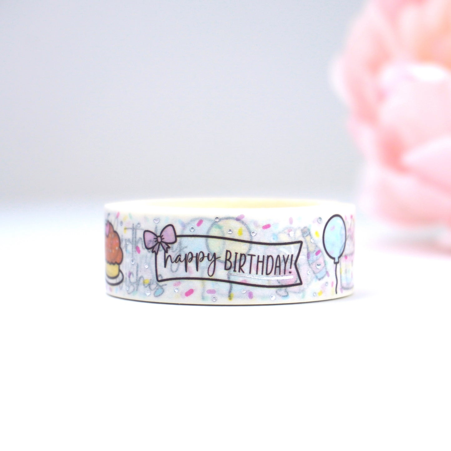 Happy Birthday | Silver foil | 15mm washi tape