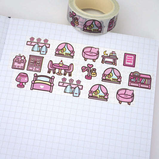 Home Sweet Home - White | Silver foil | 15mm washi tape