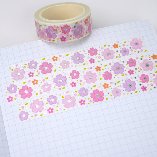 Cherry Blossom - White | Silver foil | 15mm washi tape