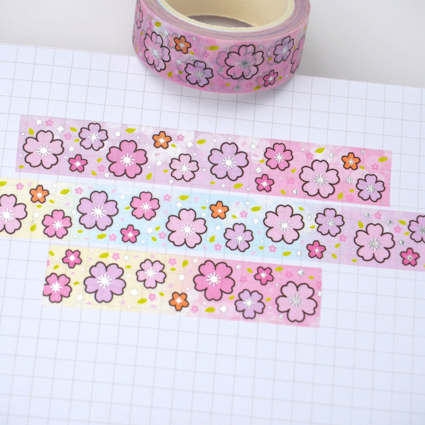 Cherry Blossom - Rainbow | Silver foil | 15mm washi tape