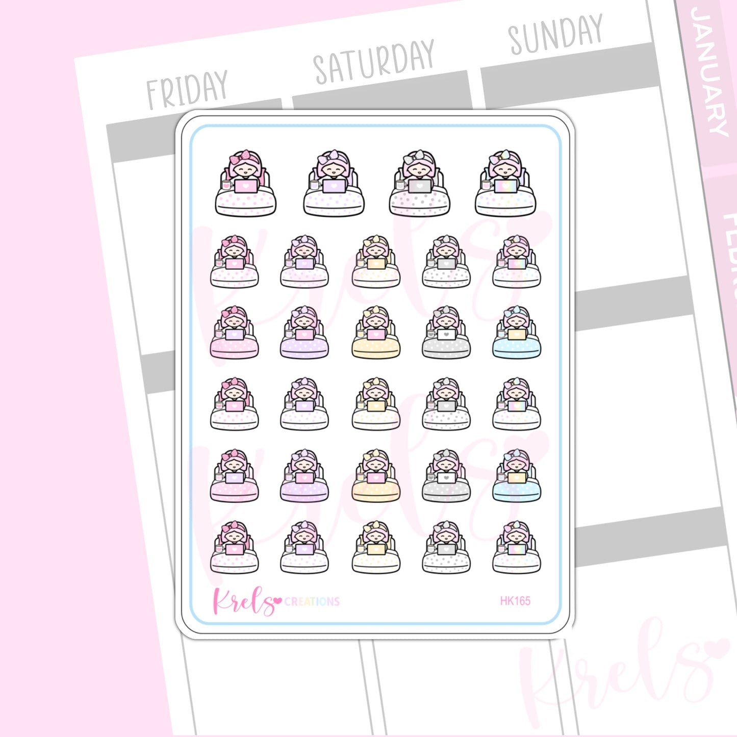 Working in the bed - Little K Stickers | HK165