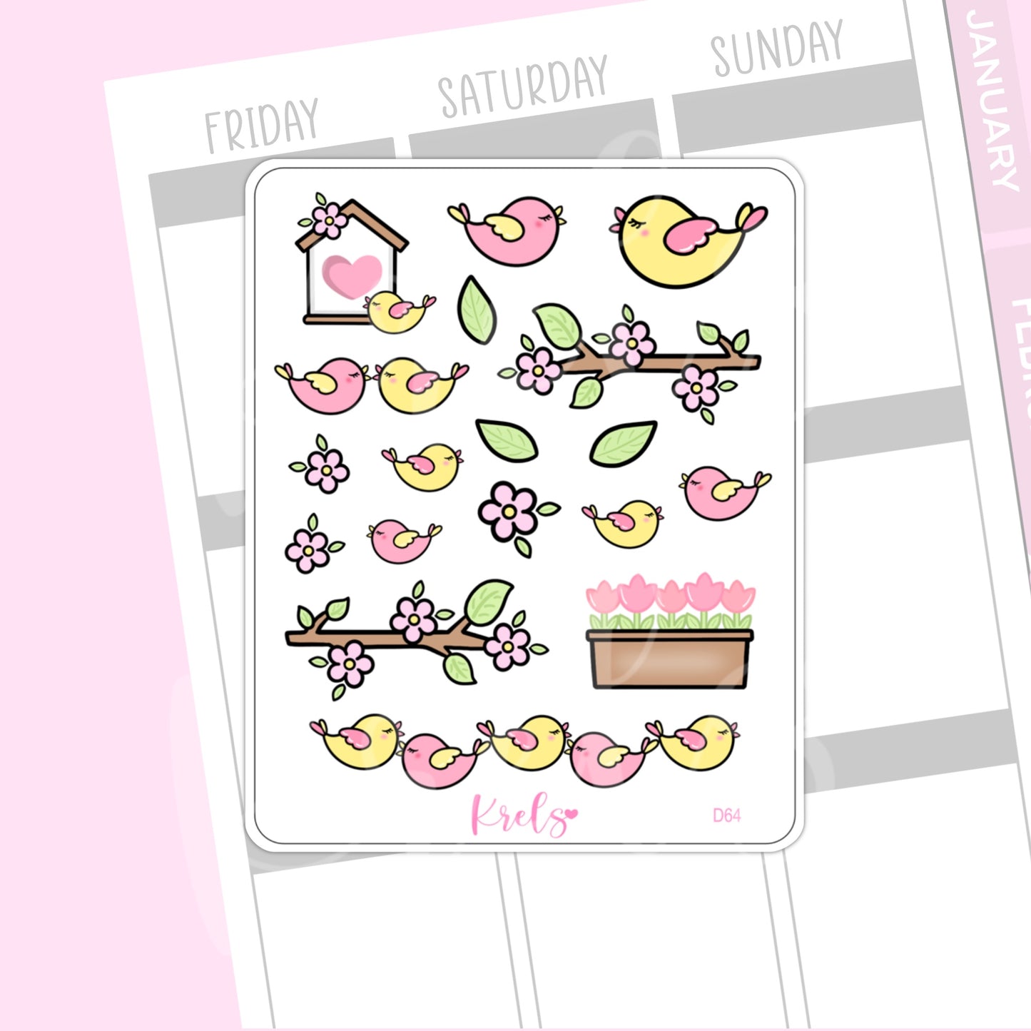 Spring bird deco sticker | D64