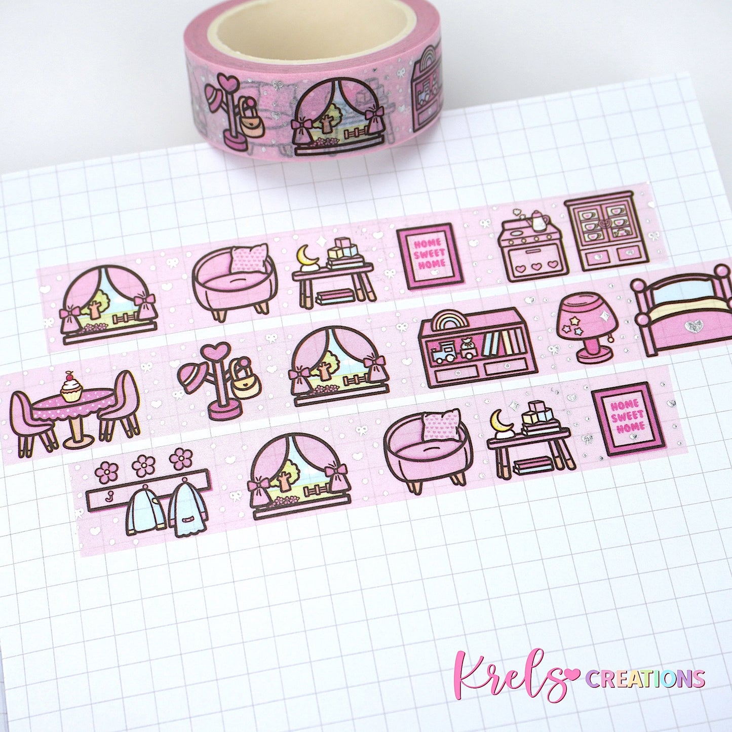 Home Sweet Home - Pink | Silver foil | 15mm washi tape