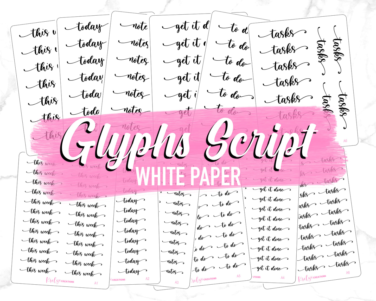 Glyphs Script / Special font | White Sticker Paper