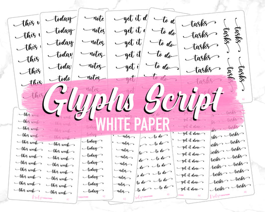 Glyphs Script / Special font | White Sticker Paper