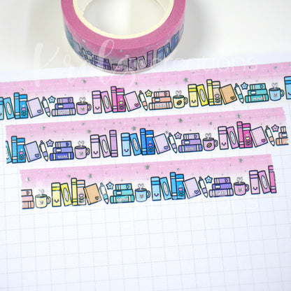Bookish (Pink) | Silver foil | 15mm washi tape