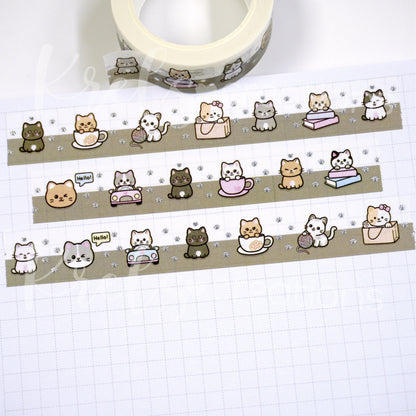 Cat Cafe | Silver foil | 15mm washi tape