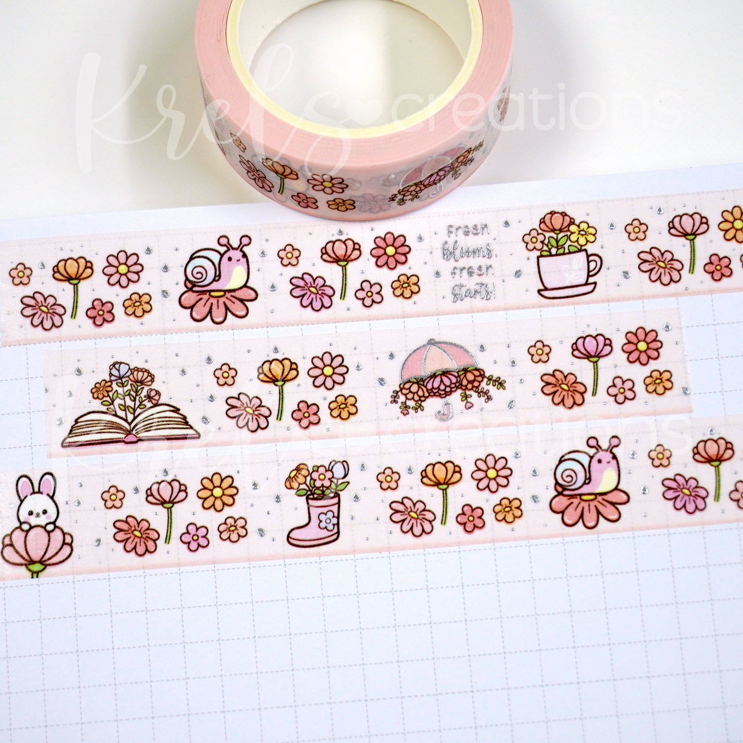Daisy blooms | Silver foil | 15mm washi tape