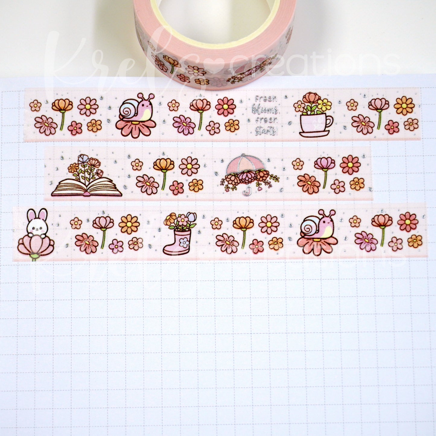 Daisy blooms | Silver foil | 15mm washi tape