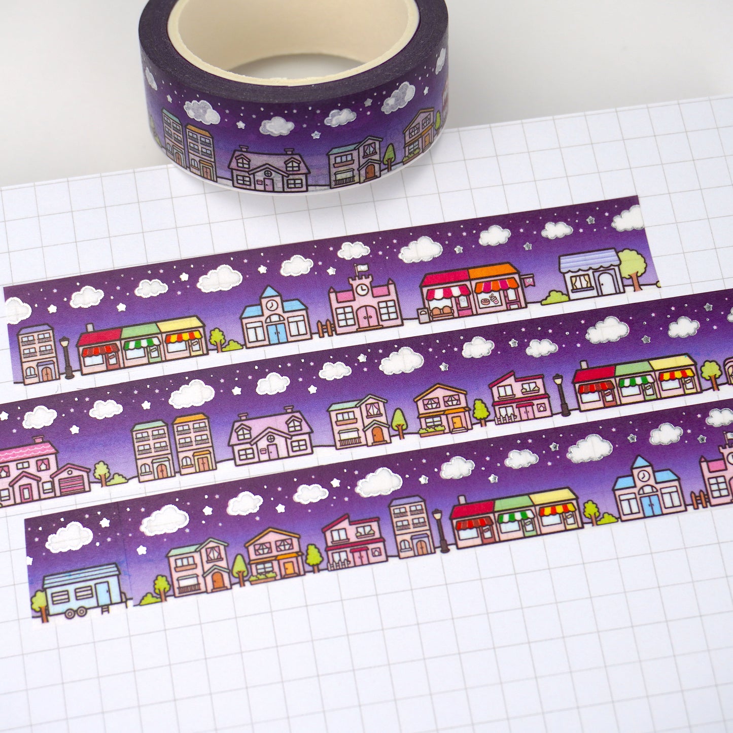 Hello Town -Night time | Silver foil | 15mm washi tape