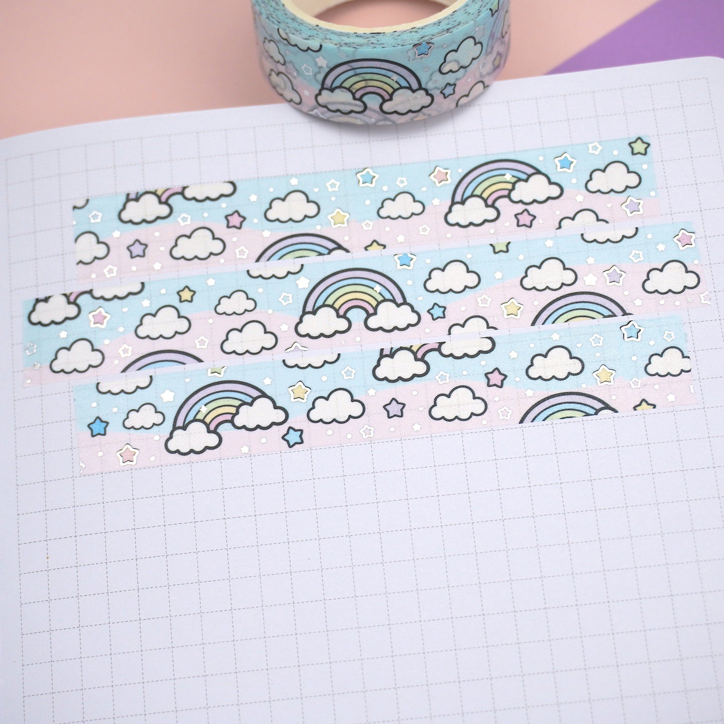 Rainbow -Cotton candy | Silver foil | 15mm washi tape