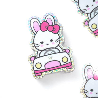 Bunny driving a car | Glitter die-cut sticker