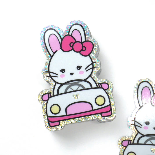 Bunny driving a car | Glitter die-cut sticker