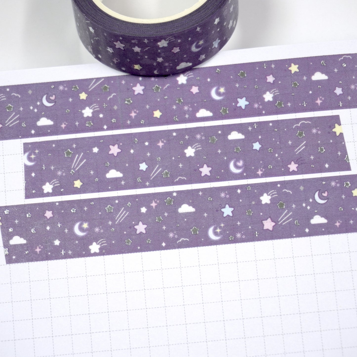 Beyond the stars - Muted violet | Silver foil | 15mm washi tape