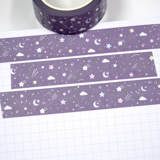 Beyond the stars - Muted violet | Silver foil | 15mm washi tape