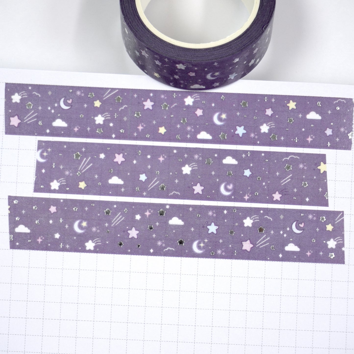 Beyond the stars - Muted violet | Silver foil | 15mm washi tape