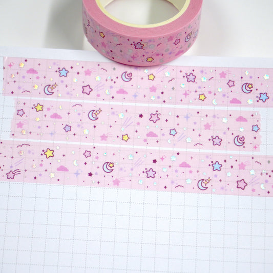 Beyond the stars - Soft pink | Holo foil | 15mm washi tape