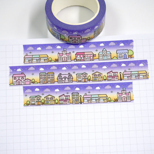 Hello town -Dusk | Silver foil | 15mm washi tape