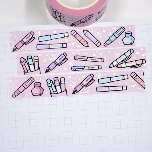 Pen lover -Pink | Holo foil | 15mm washi tape