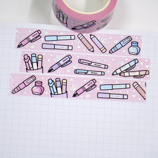 Pen lover -Pink | Holo foil | 15mm washi tape