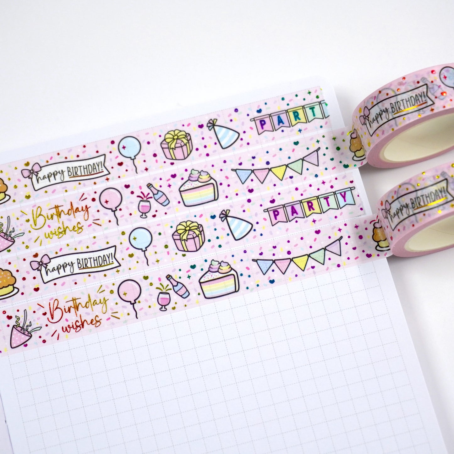 Happy Birthday | Rainbow foil | 15mm washi tape