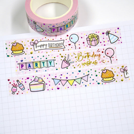 Happy Birthday | Rainbow foil | 15mm washi tape