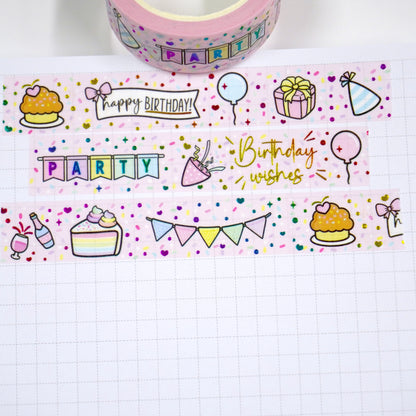 Happy Birthday | Rainbow foil | 15mm washi tape
