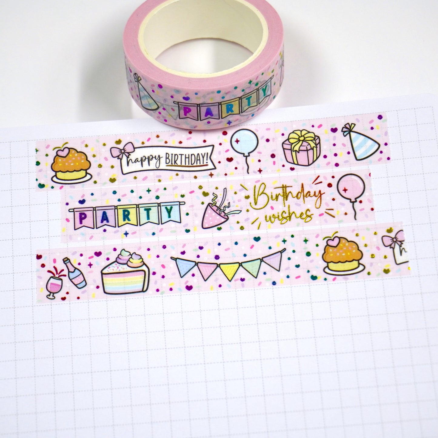 Happy Birthday | Rainbow foil | 15mm washi tape