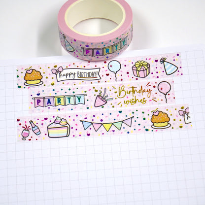 Happy Birthday | Rainbow foil | 15mm washi tape