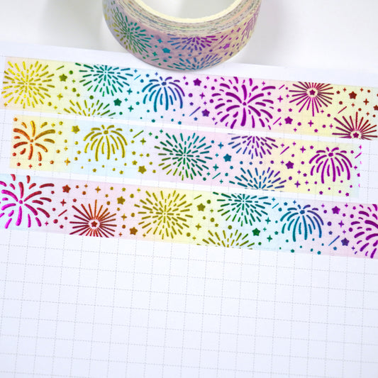 Fireworks | Rainbow foil | 15mm washi tape | Restock