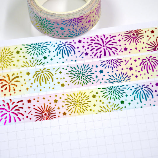 Fireworks | Rainbow foil | 15mm washi tape | Restock
