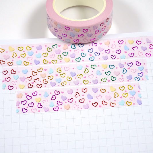 Confetti hearts | Rainbow foil | 15mm washi tape