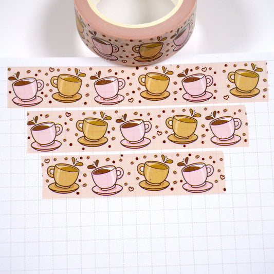 Coffee cups | Brown foil | 15mm washi tape