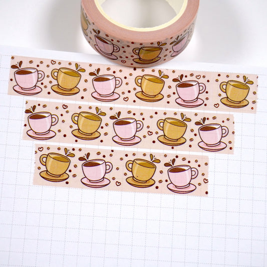 Coffee cups | Brown foil | 15mm washi tape