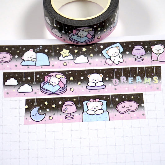 Beary sleepy | Silver foil | 15mm washi tape