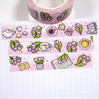 Tulips & Tea | Silver foil | 15mm washi tape