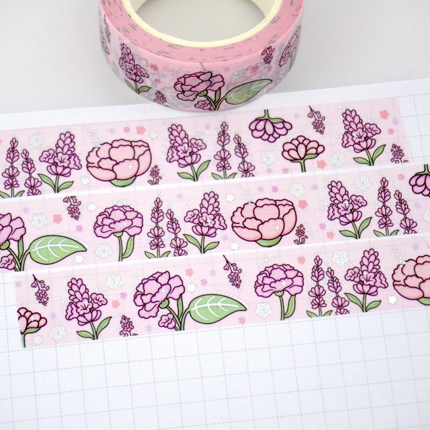 Pink Petals | Silver foil | 15mm washi tape